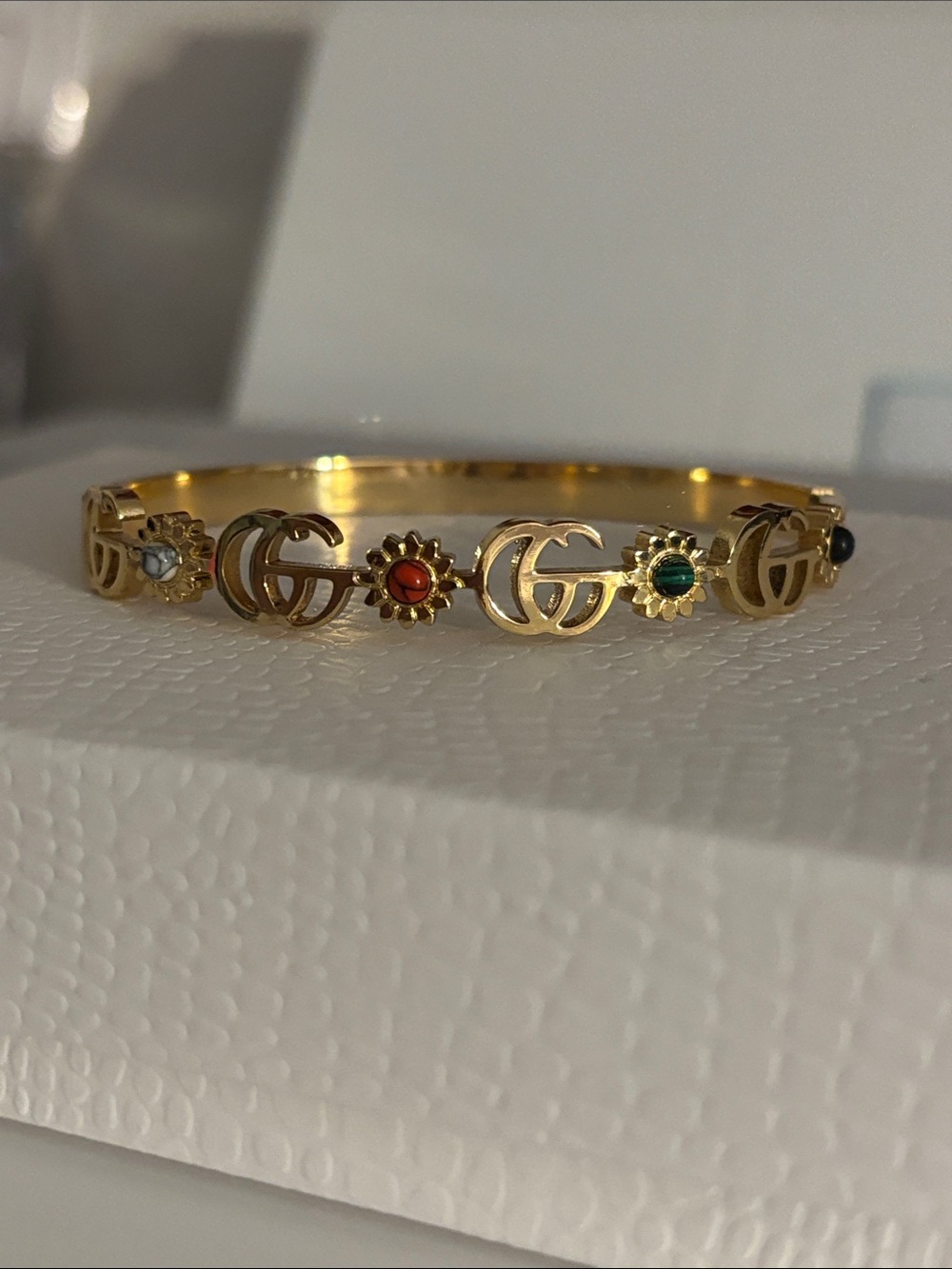 Gold-Tone GG Flower Bangle with Red, Green, Black & White Accents